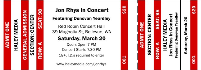 Red Stripes Reserved Event Ticket Product Front