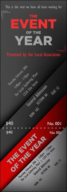 Red and Silver Reserved Event Ticket Product Front