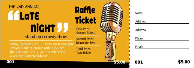 Comedy Retro Microphone Raffle Ticket Product Front